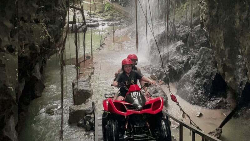 ATV Quad Bike through Tunnel and waterfall in Bali