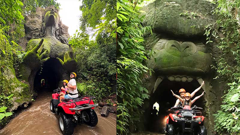 ATV Quad Bike through Tunnel and waterfall in Bali
