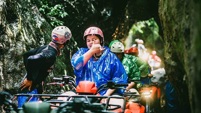 ATV Quad Bike through Tunnel and waterfall in Bali